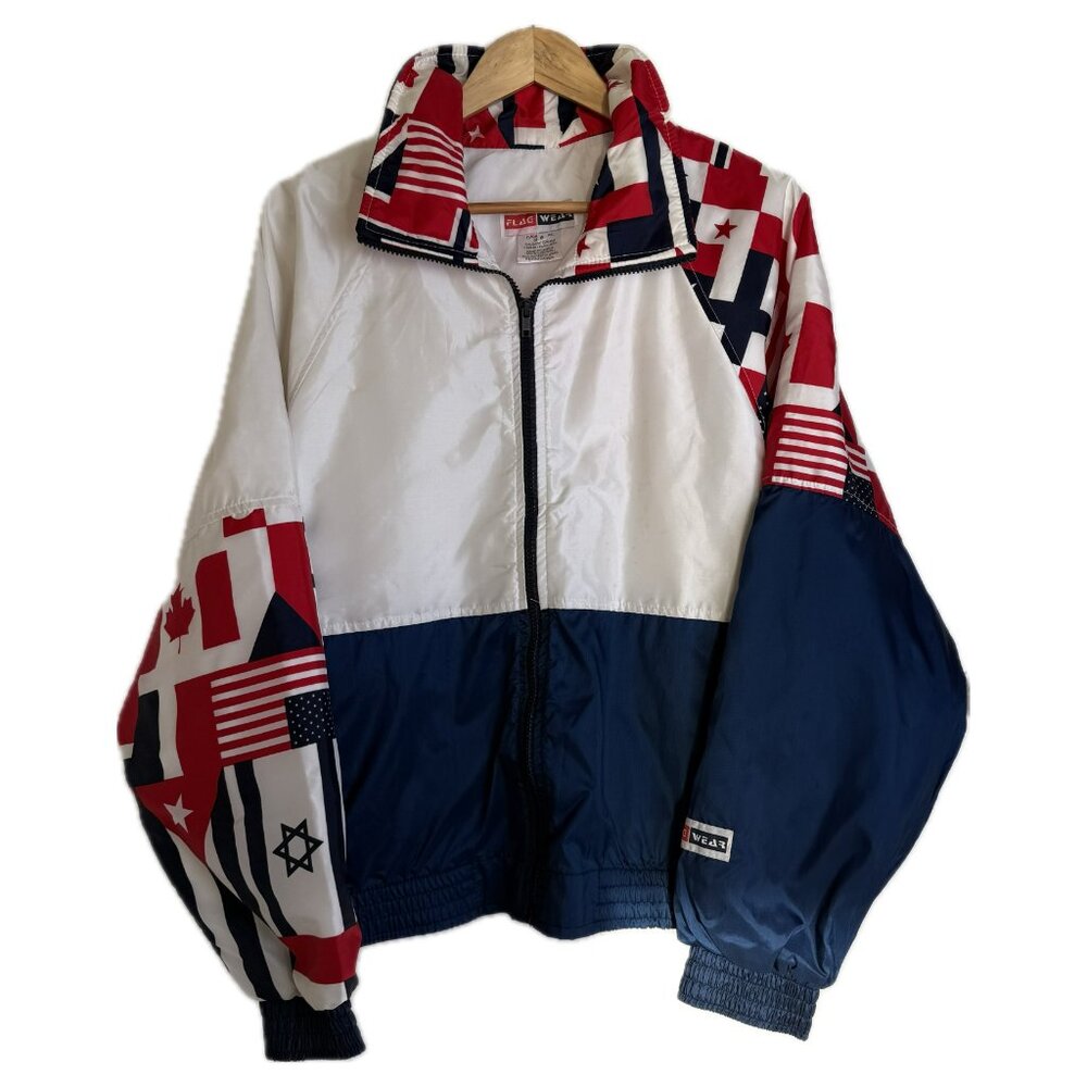 Vintage Jacket Men Small Full Zip Windbreaker 90s AOP Flag Wear